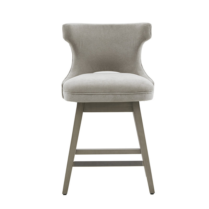 Callistus Swivel Upholstered Counter Stool with Solid Wood Frame, Gray, Gray