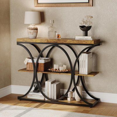 39" Narrow Industrial Console Table with 3-Tier Storage for Entryway, Living Room & Hallway