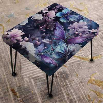 Lavender Fluttering Butterflies Pattern - Animal Print Rectangle Ottoman