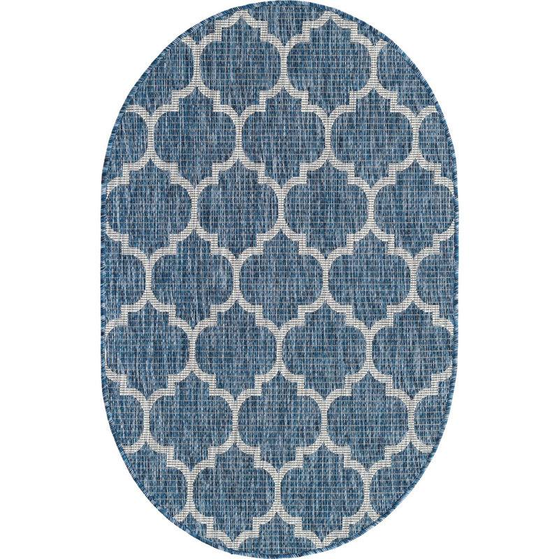 Outdoor Preen Area Rug Navy Color, Oval 3'3" x 5'3"