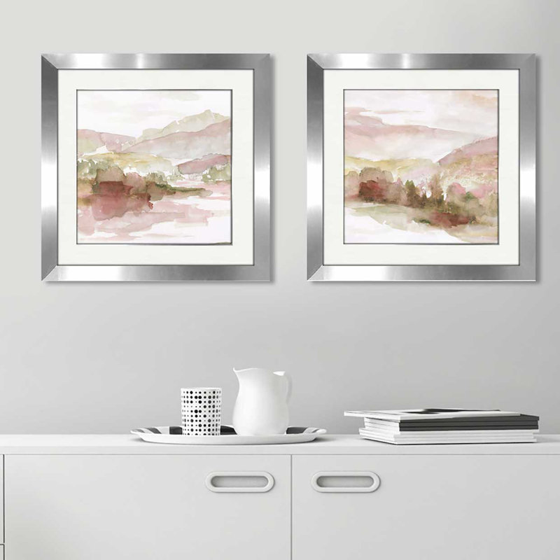 « windscape ii », ensemble de 2 reproductions de peintures à l’aquarelle encadrées, H 16,5 po x l 33 po x P 1 po, Blanc mat