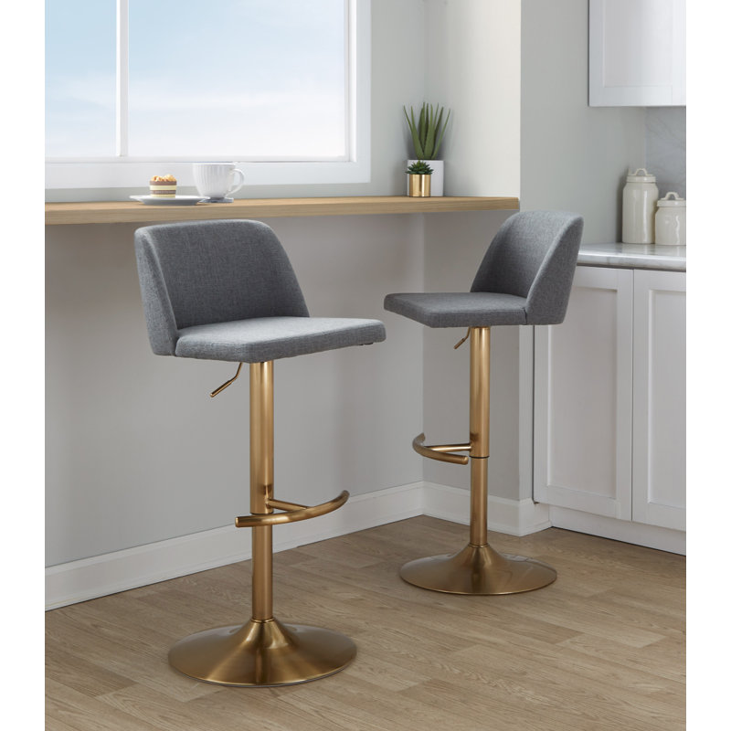  Tabourets de bar réglables Thea avec repose-pieds arrondi en T, Gris, Gold