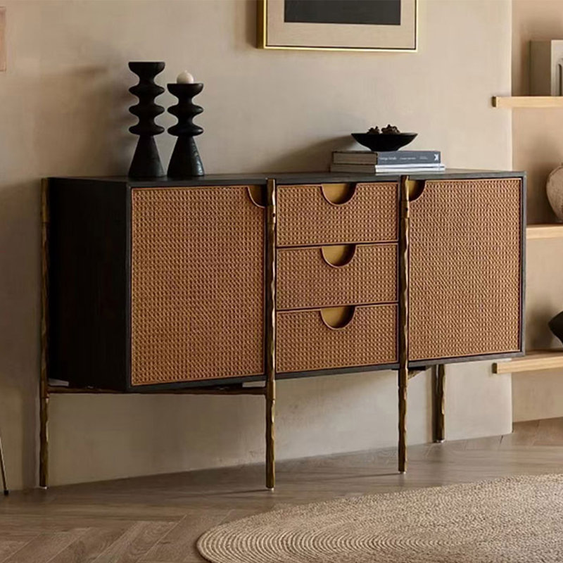 Buffet moderne en fer forgé tissé de rotin moderne