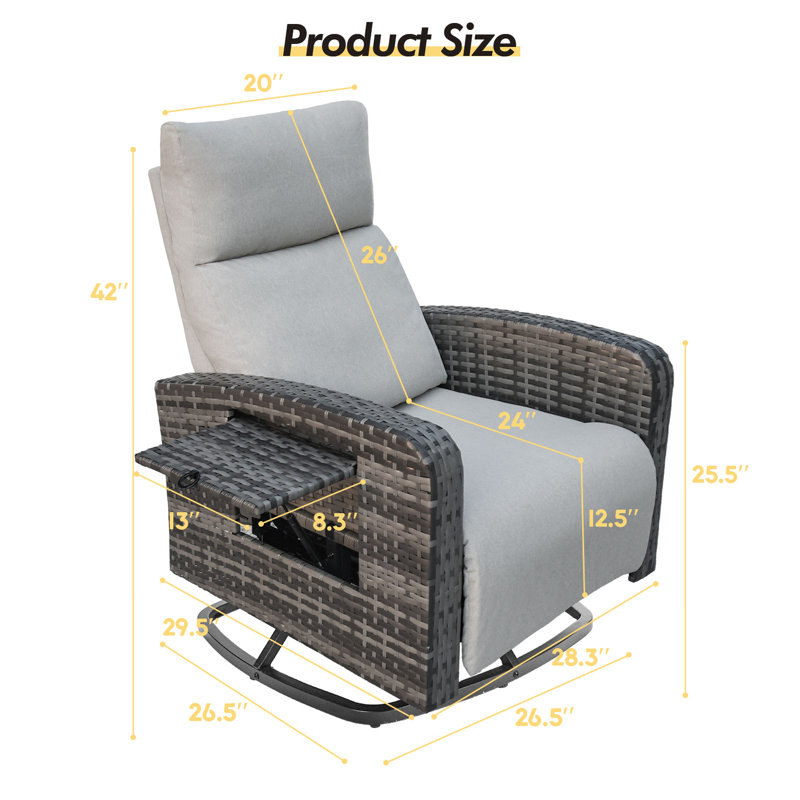 Outdoor 360° Swivel Rattan Recliner Chair, Beige, Gray Brown