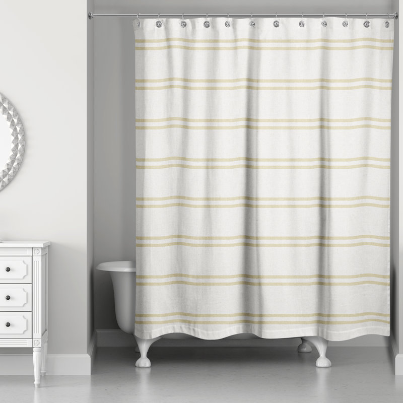 Rideau de douche rayé simple, Jaune/blanc