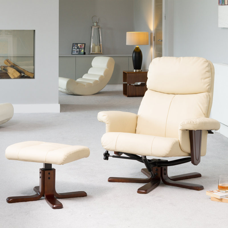 Yale 88cm Wide Swivel Ergonomic Recliner, Cream