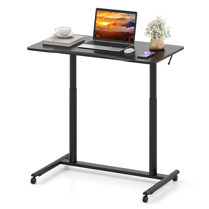 Caisyn Adjustable Height Steel Standing Desk, Black/Matte Black