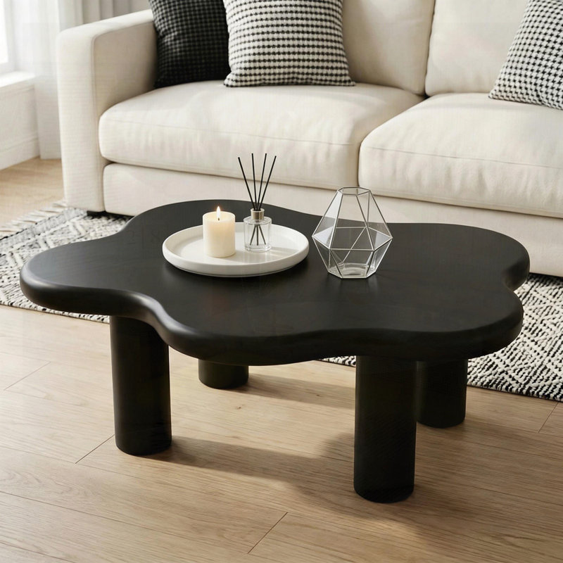 table basse en forme de nuage avec 4 pieds ronds, convenant aux salons, Noir