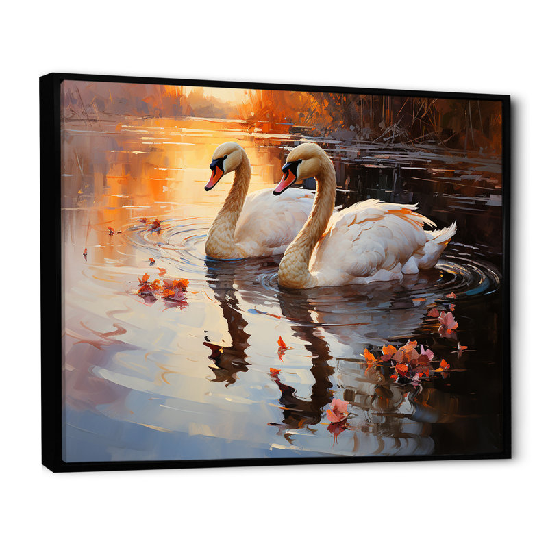 Swan Lake Twilight I sur impression sur toile, H 30 po x l 40 po x P 1,5 po, Cadre flottant noir