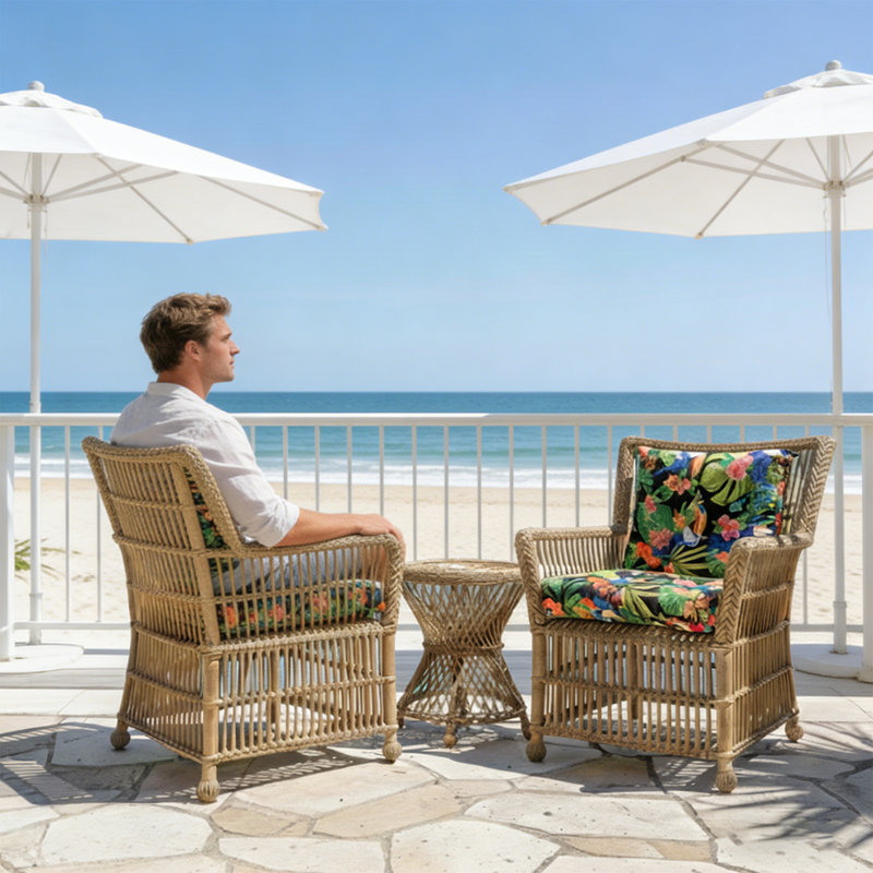 Set Of 2 Outdoor Chair Cushions 19x19, Tufted Seat Pads With Ties, Water-resistant Patio Cushions, Black Tropical Jungle