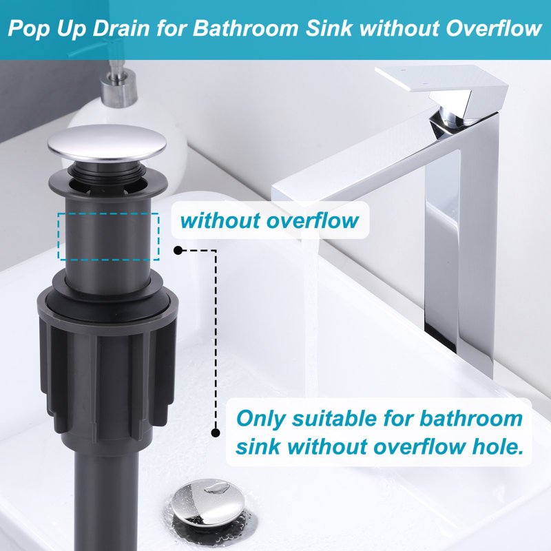Drain escamotable sans trop-plein en nickel brossé, Chrome poli