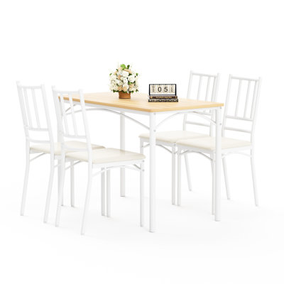 Table de salle à manger pour 4 personnes, design industriel, finition naturelle et blanche, sièges moelleux à haute résilience, peu encombrant, chaises de salle à manger pour 4 personnes de 43,3 l x 23,6 x l 30,1 heures, blanc, sièges en mousse pu, cuisine