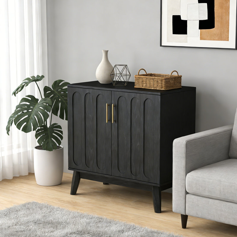 Mid Century Modern Walnut Fluted Sideboard Cabinet, Buffet Storage With Adjustable Shelves & Solid Wood Legs For Multiple Rooms