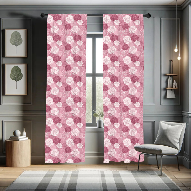 Rose Floral Semi-Sheer Rod Pocket Curtain Panels, 28" x 95"