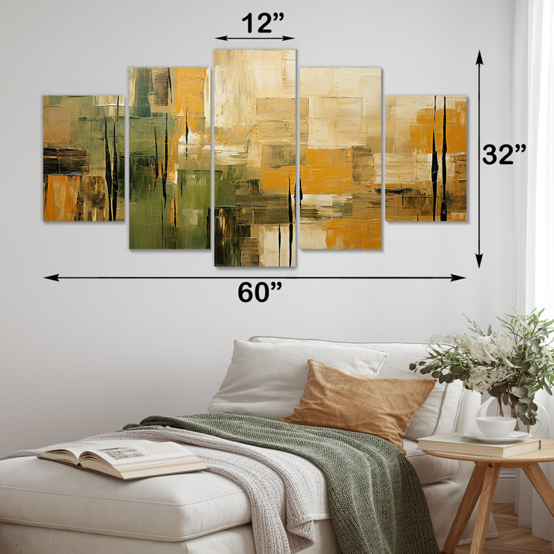"Green Beige Wild Essence Collage I" - art mural Tachisme Multipanel