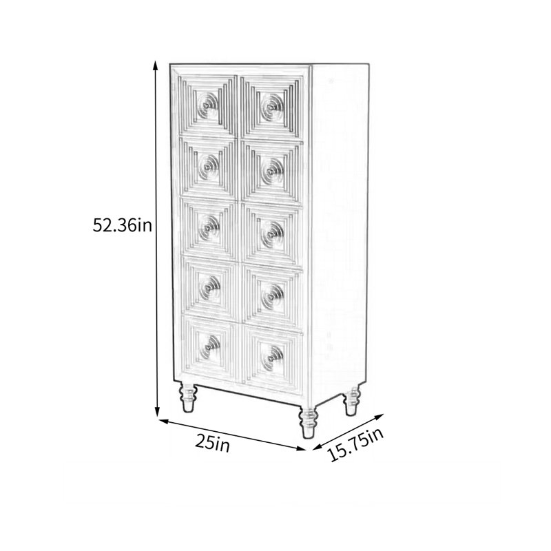 Armoire avec poignées rétro et 5 tiroirs, Noir