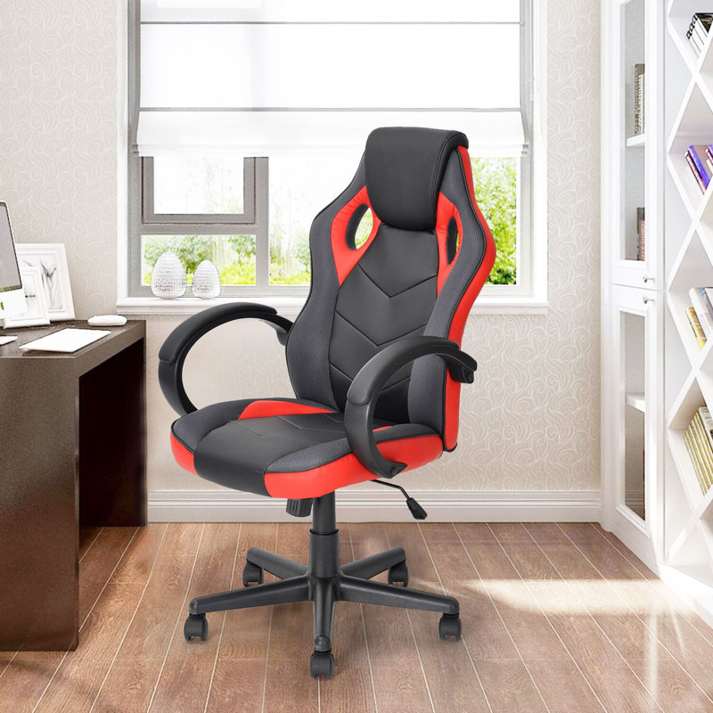 Wade Logan Abbottsford Faux Leather PC & Racing Game Chair, Red/Black