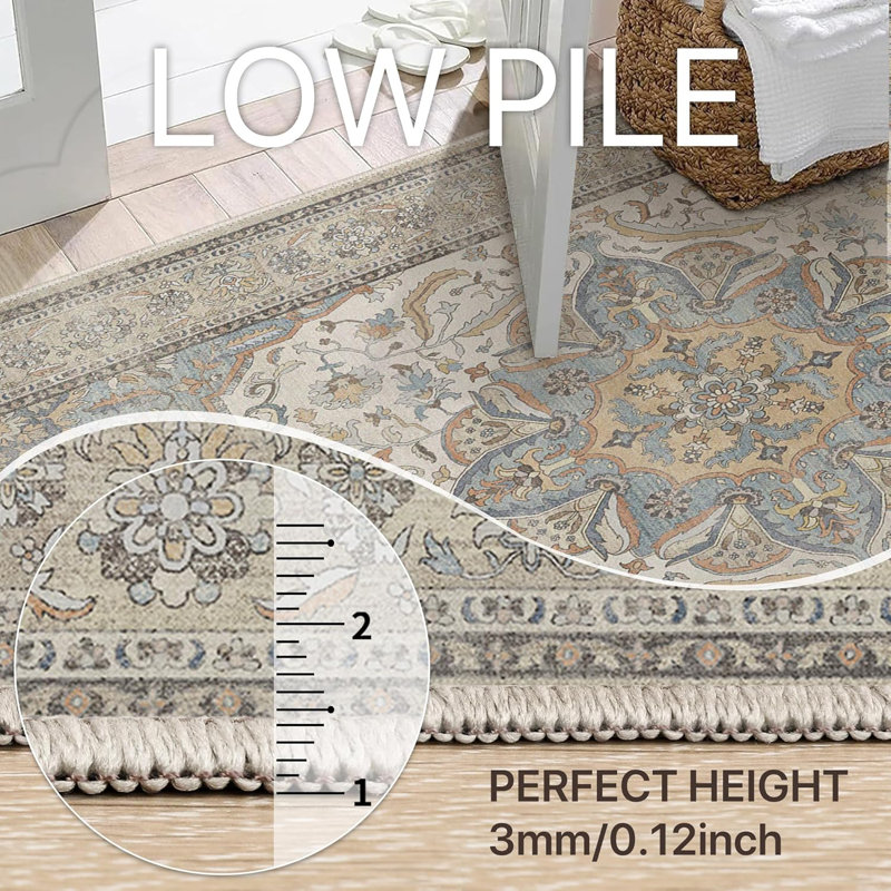 Jalen Beige Oriental Indoor/Outdoor Machine Washable Area Rug, Rectangle 6' x 9'