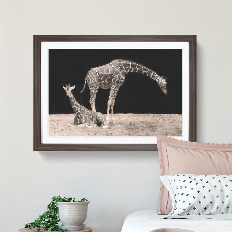 Two Giraffes - Picture Frame Painting Print, 62cm H x 87cm W x 2cm D, Walnut Framed