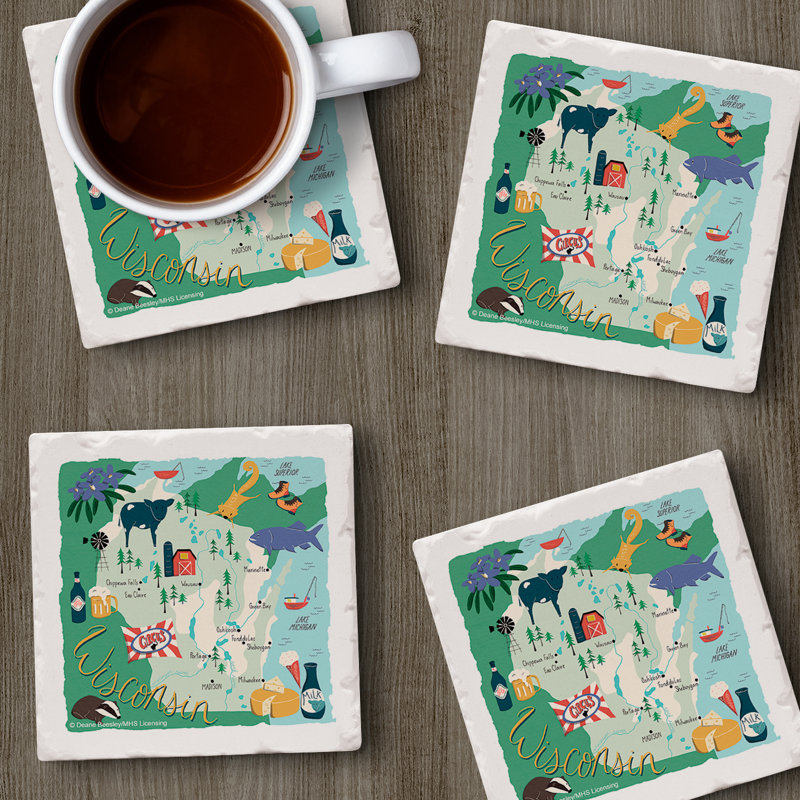 Ensemble de 4 sous-verres roulés Wisconsin Home State