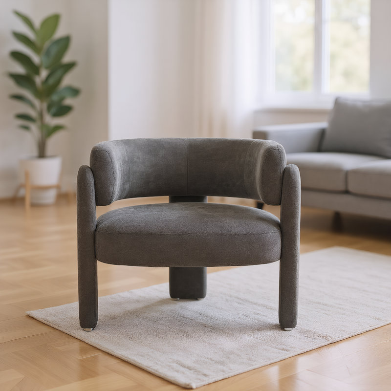 Chaise d'appoint moderne 33 po avec dossier incurvé et base à trois pieds, Gris