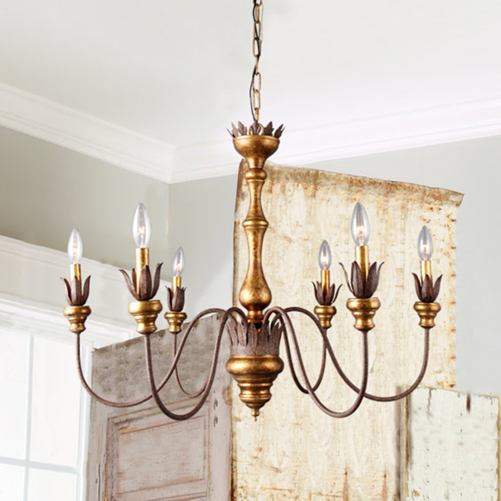 Ophelia & Co. 31“ X 23” _ 6 Lights French Country Farmhouse Chandelier,  Rustic Arms Imitation Wood Finish Farmhouse Chandelier For Dining Room &  Reviews