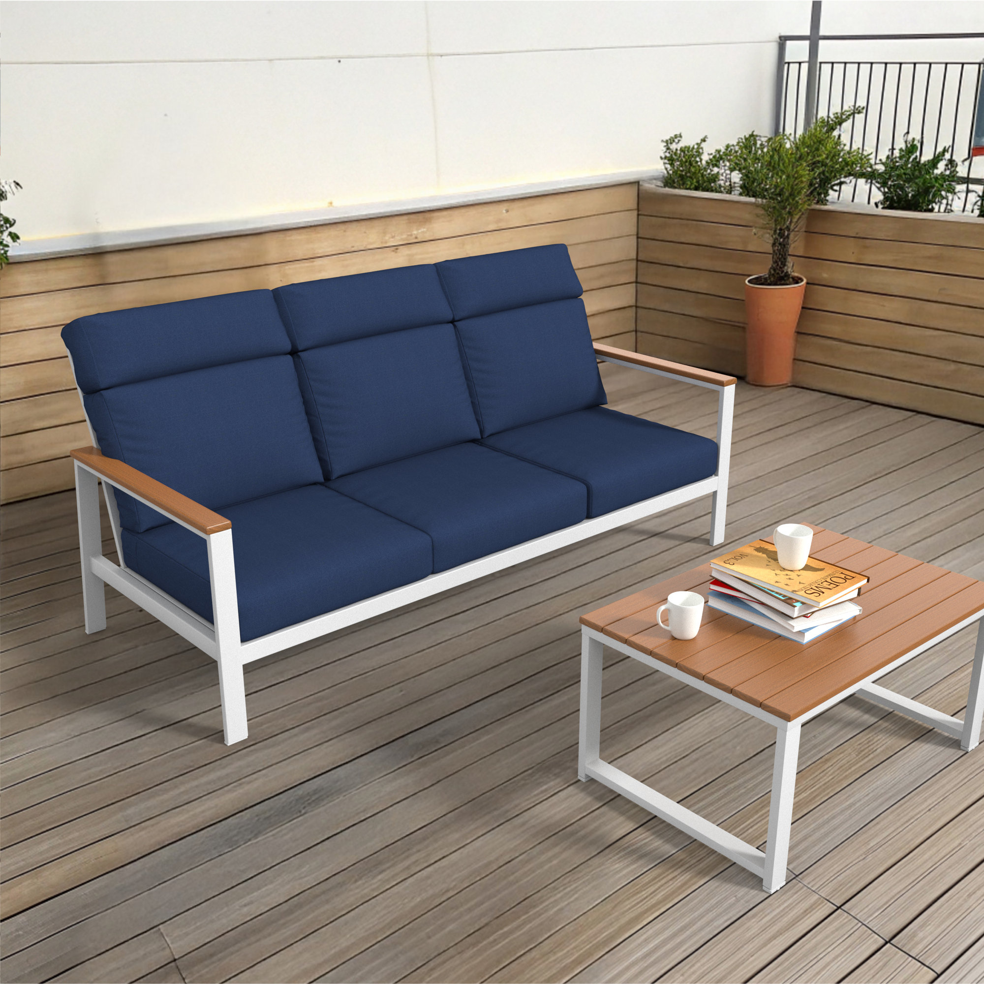 Townsend Metal Outdoor Sofa With Sunbrella Cushion, Blue