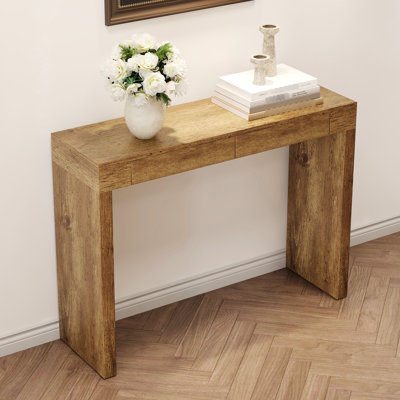 Table de bar en bois naturel de 50 po de long, finition lisse, capacité de rangement pratique des tiroirs, tiroirs fonctionnels, bords sablés fins, hauteur ergonomique