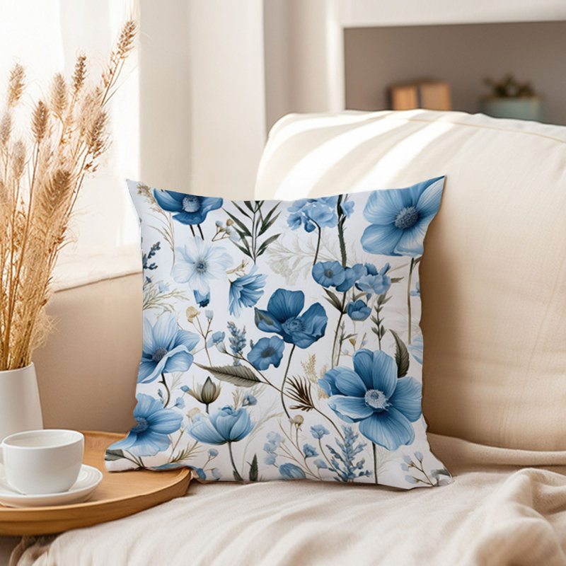 Floral Blue Wildflowers Pattern Flowers Scandinavian, 18" x 18"