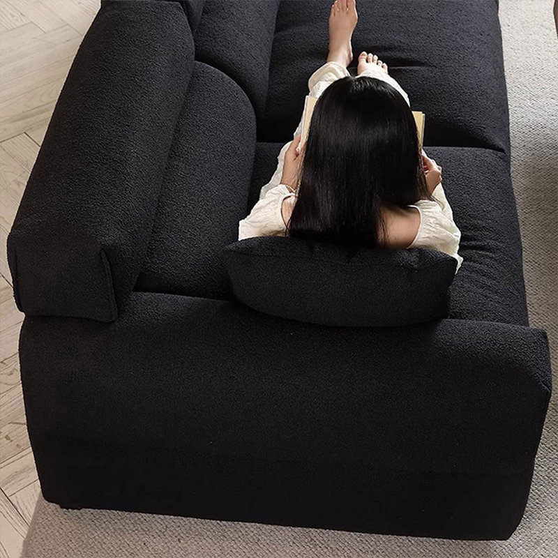 Canapé-lit modulaire en velours noir avec coussins, H 27,56 po x L 110,24 po x l 41,34 po