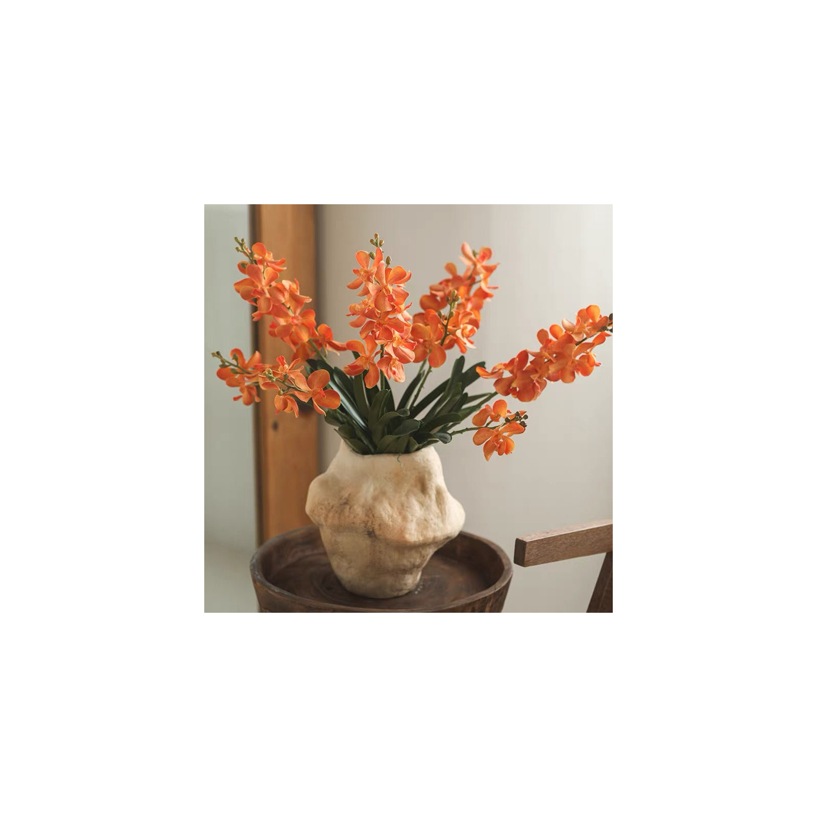 Faux Vanda Orchid Stem 24" Tall, Orange