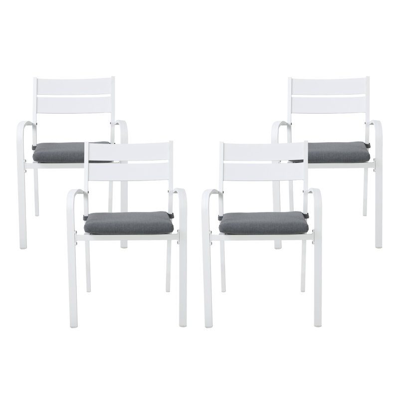 Fauteuil de patio empilable avec coussin Fiskeville, Structure blanche / coussin gris