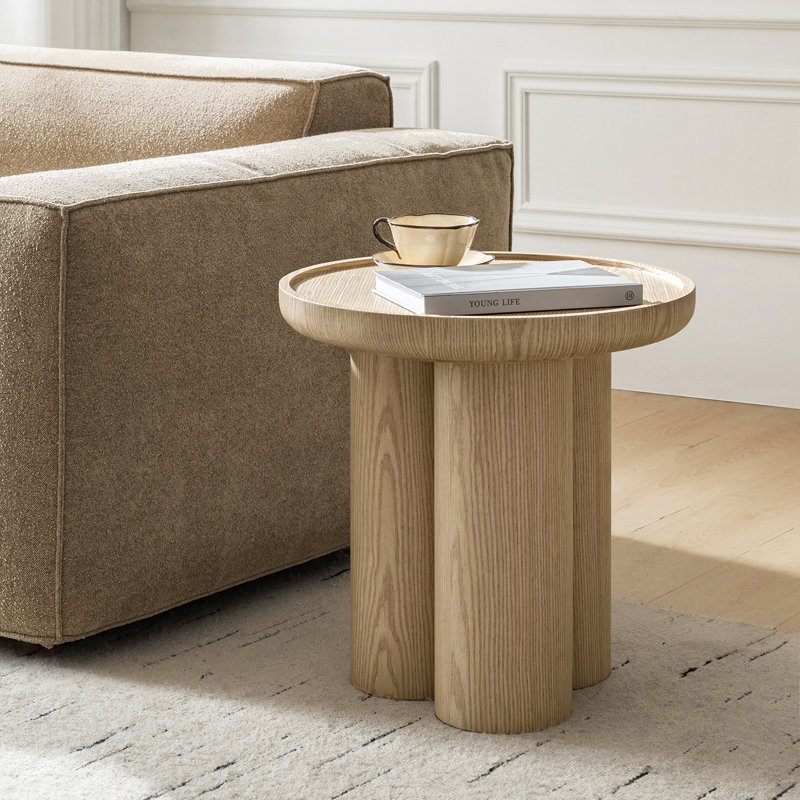 Pendle 19.75"W Modern Round End Table with Oak Veneer Finish and Sculptural 3-Leg Base, Oak