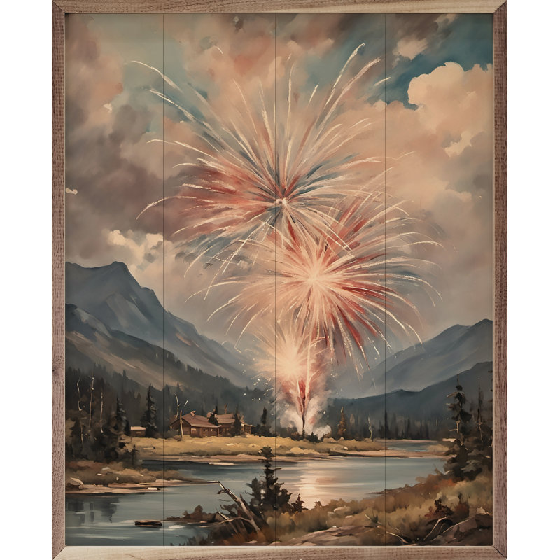Feux d'artifice ouest sur les montagnes, H 40 po x l 32 po