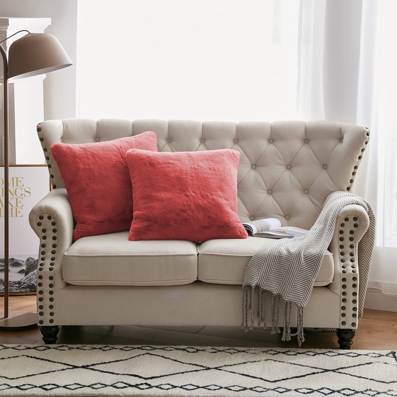 Heavy Faux Fur Throw Pillow Cover, Coral Spice, 20' H x 20' W
