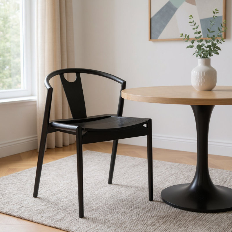 Chaise d'appoint de salle à manger à dossier ouvert en bois massif noir