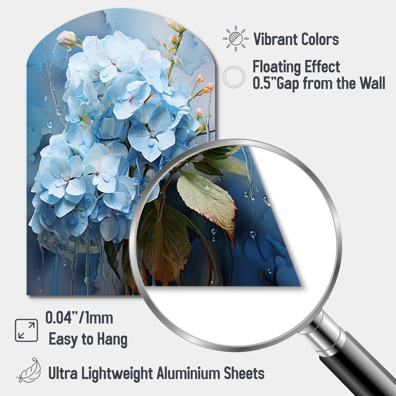 Fortin - Hydrangea asymétrique, art mural en métal, arche traditionnelle, H 34 po x l 25 po