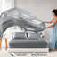 Drap simple gris 100% satin - luxueux, froissé, lisse sur la peau, 1 drap plat de l 66 po x L 96 po, 4 taies d'oreiller luxueuses