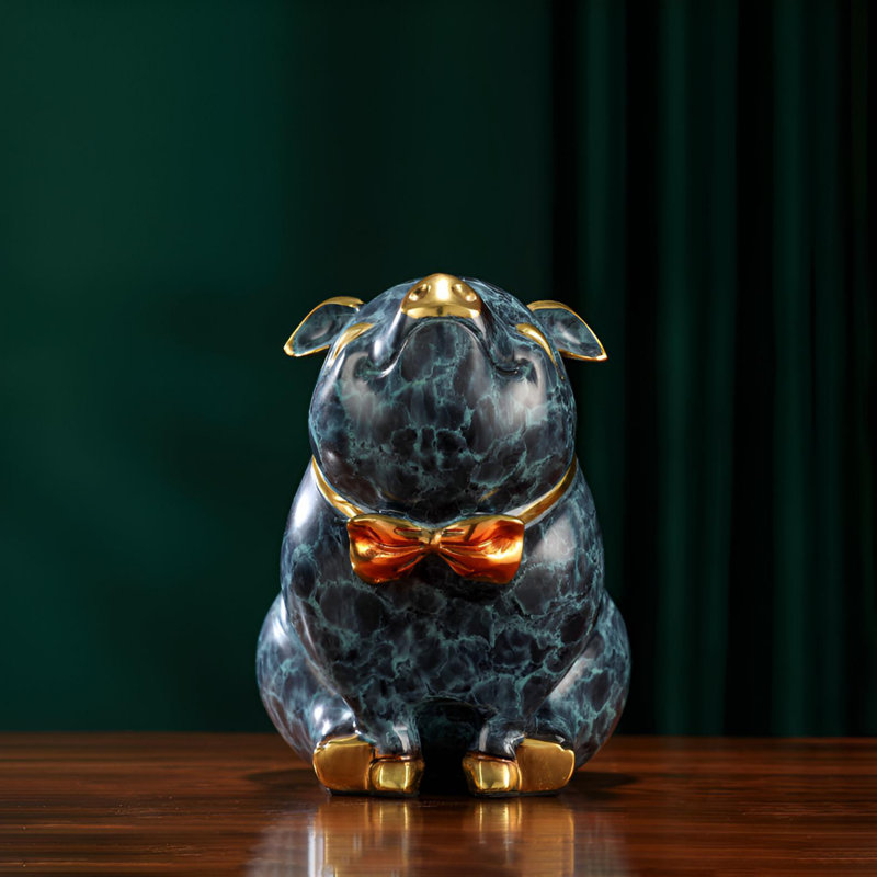 Statue de cochon doré en laiton - Décoration intérieure propice