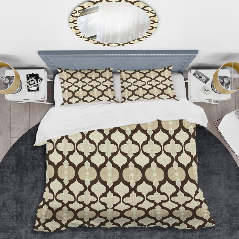 Ensemble de housse de couette brun beige et treillis I - Glam, Housse de couette très grand + 2 taies décorativ