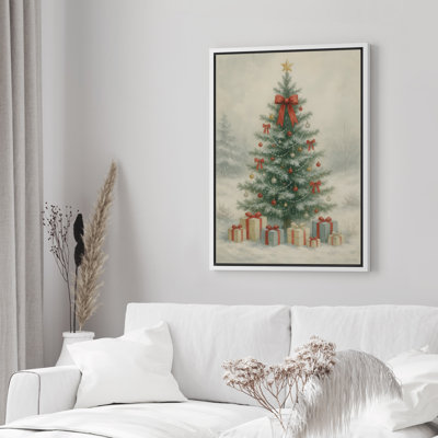 Elegant Christmas Tree Ornament Gift Winter Holiday Scene Framed Canvas Master Bedroom Wall Art Work Print