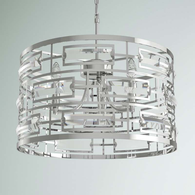 Lustre cylindrique unique à 3 lumières Sybil, Chrome