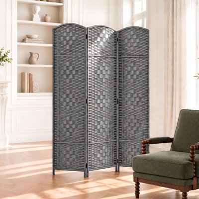 Elmina 6 Ft Folding Room Divider Privacy Screen Home Decor Diamond Weave Fiber Double Hinges