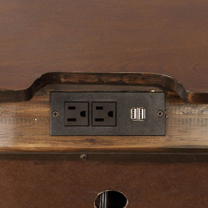 Table de chevet transitionnelle 3 avec veilleuse - fini bois de cerisier brun massif, Brun