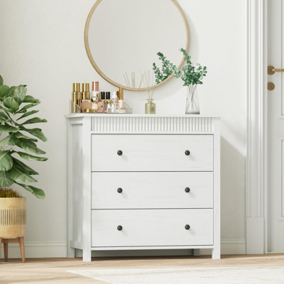 Table de chevet 31,5 po avec 3 tiroirs, table de chevet moderne en bois pour chambre à coucher, ensemble anti-basculement inclus