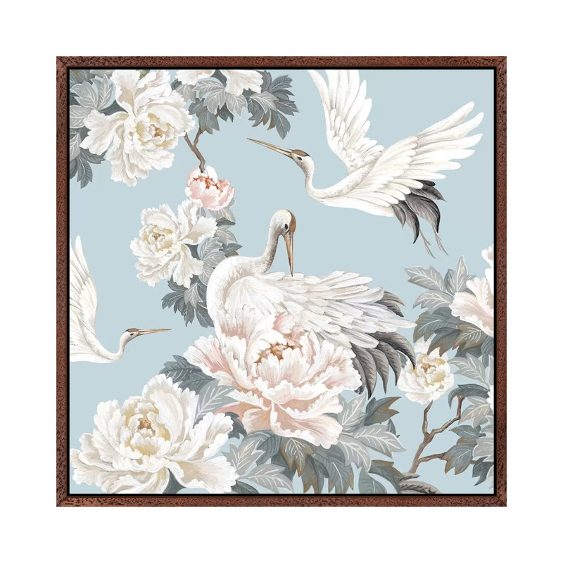 Chinese Silk II by Eva Watts - Painting on Canvas, 45.72cm H x 45.72cm W x 3.81cm D, Classic Brown Wood Framed