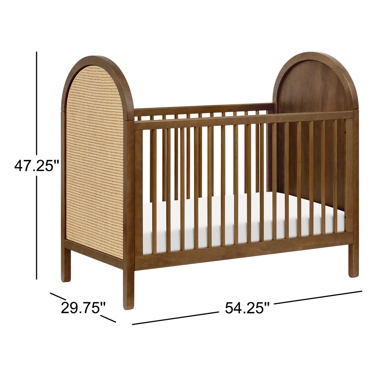 Bondi Pine 3-in-1 Convertible Crib, Natural Walnut with Natural Cane