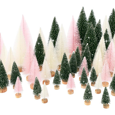30 pièces mini arbre de Noël décor, arbre de Noël artificiel 5 tailles, mini arbres en sisal givré avec base en bois pour décoration de Noël, décoration de table de fête de Noël (vert / ivoire)