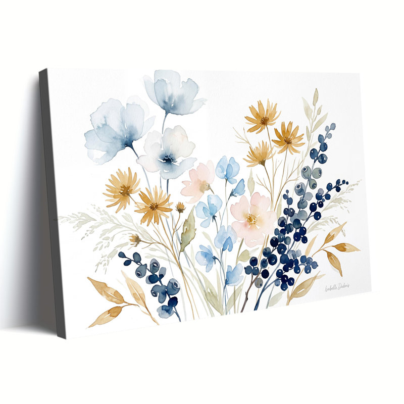 Soft Watercolor Wildflower Berry Floral Graphic Art Print on Wrapped Canvas, 28x40in