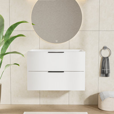 Halrik Fluted Floating Vanity Base Only, Cabinet with Divided Soft-Close Drawers
